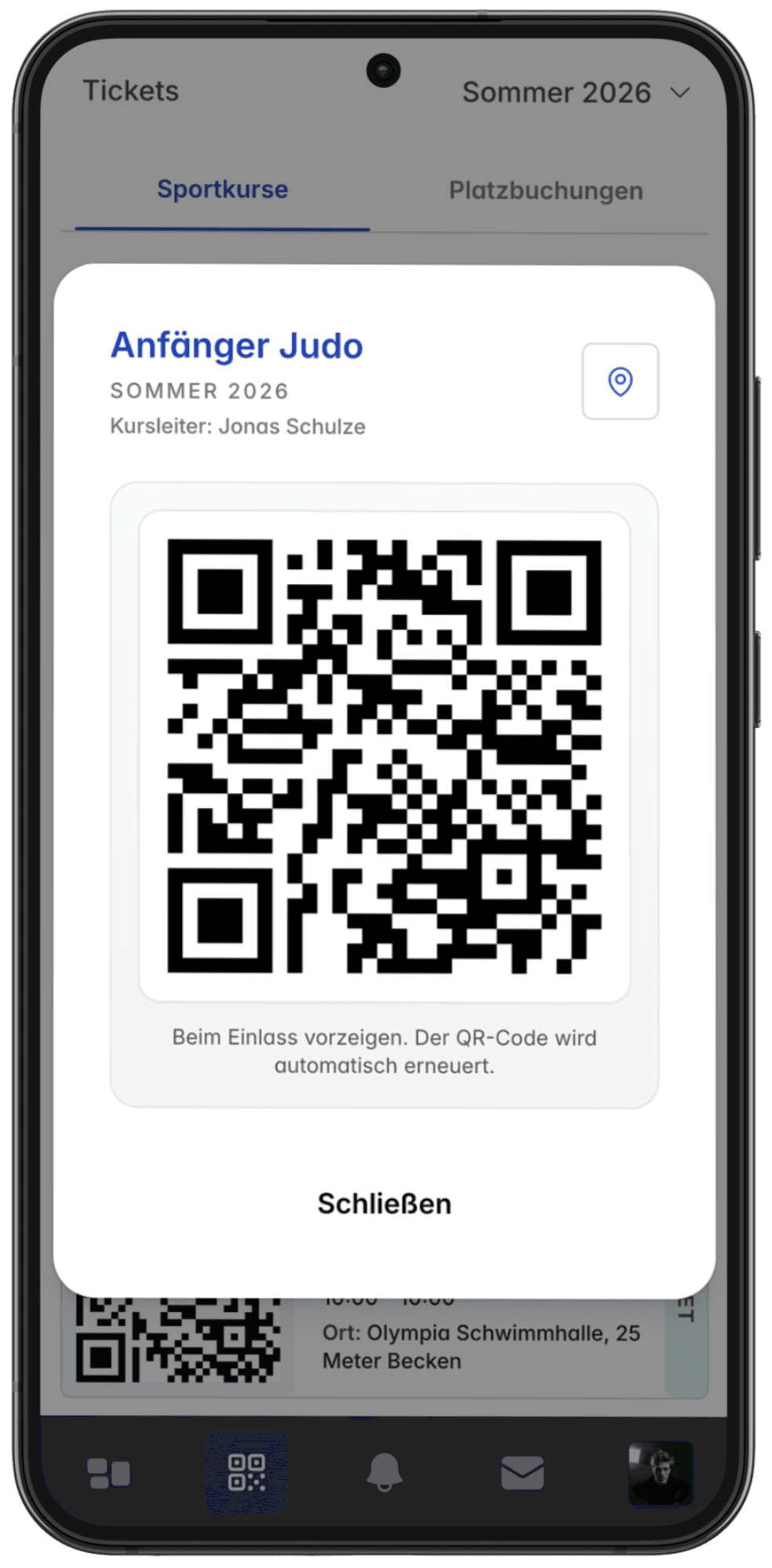 E-Ticket mit QR-Code in der Unisport Connect App