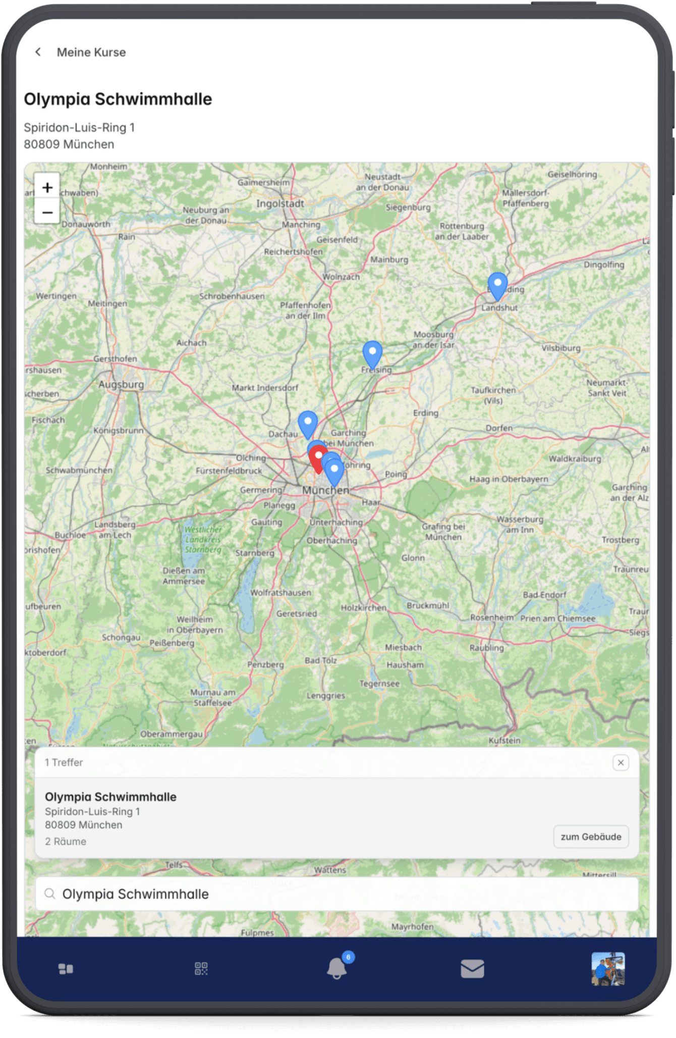 Raumfinder mit Kartenansicht und Navigationshilfe