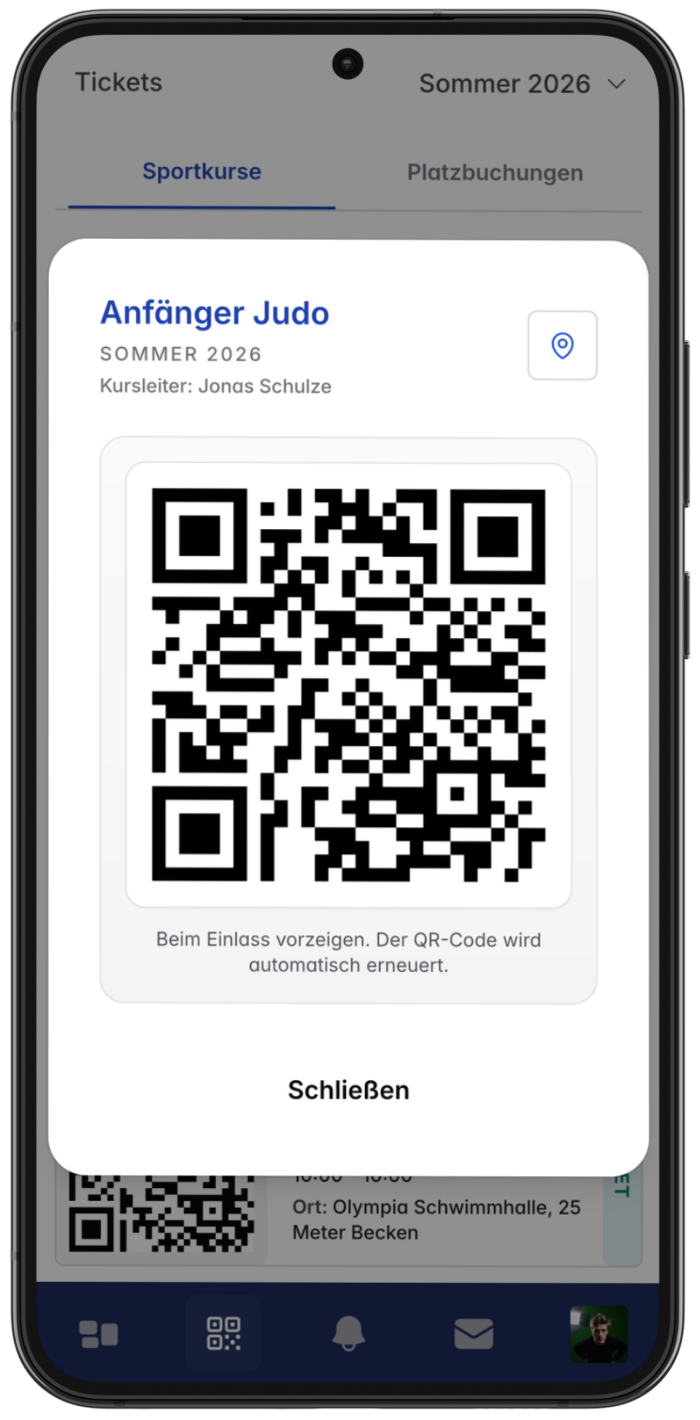 E-Ticket mit QR-Code in der Unisport Connect App